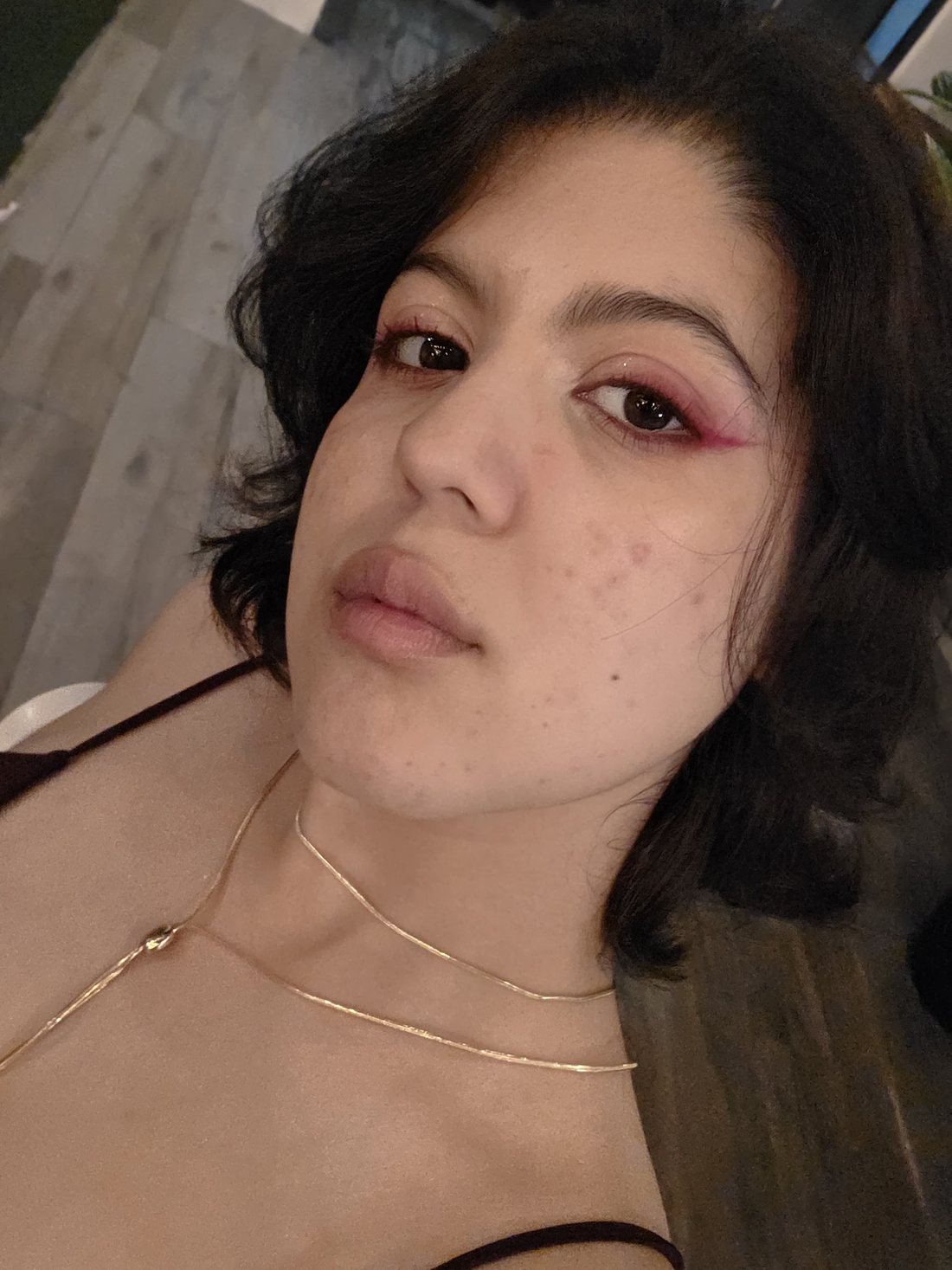 Close-up portrait with rosy eyeshadow